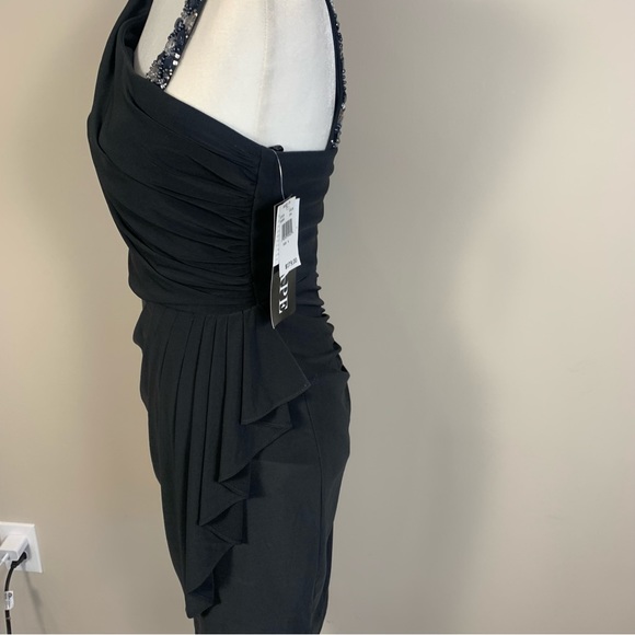 XSCAPE Ruched Beaded Embellished Mini Little Black Dress - Picture 13 of 15